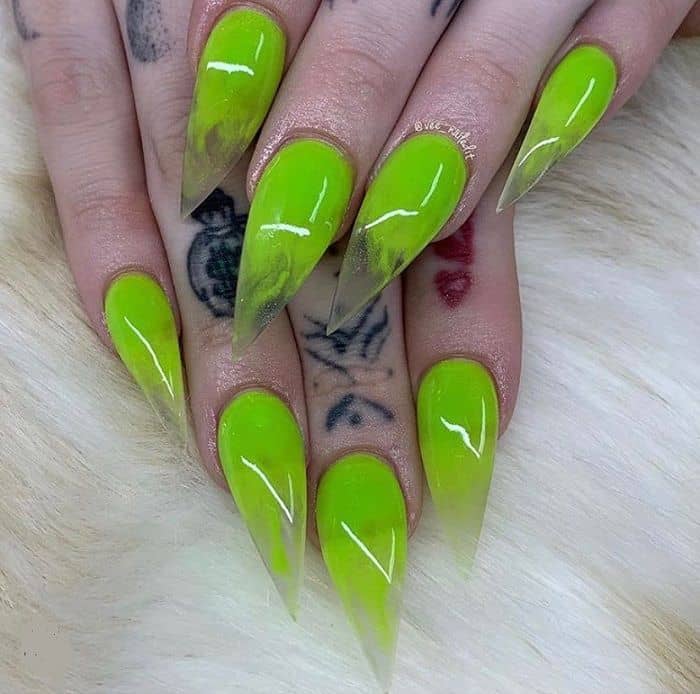 32 Lime Green Neon Green Stiletto Nails Neduvaali 