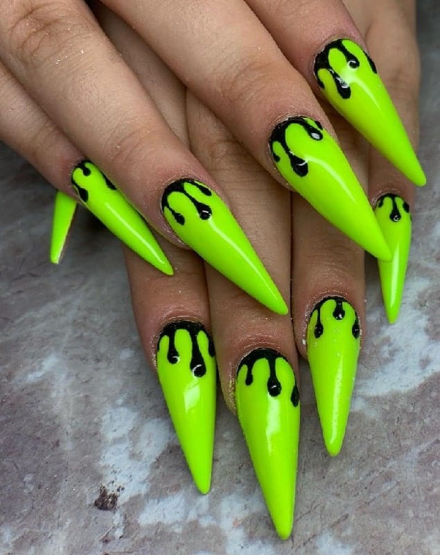 lime green stiletto nails