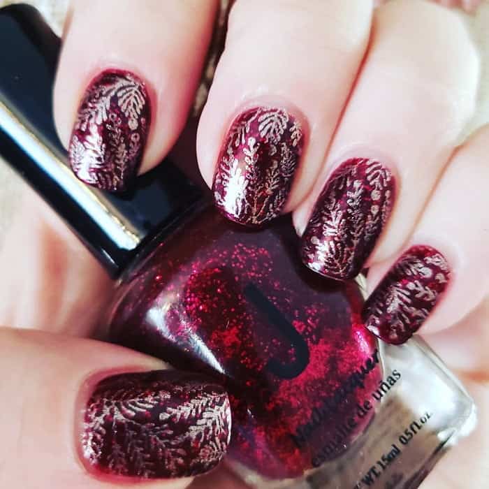 Maroon And Gold Nails