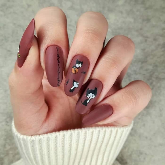 oval acrylic matte nail design