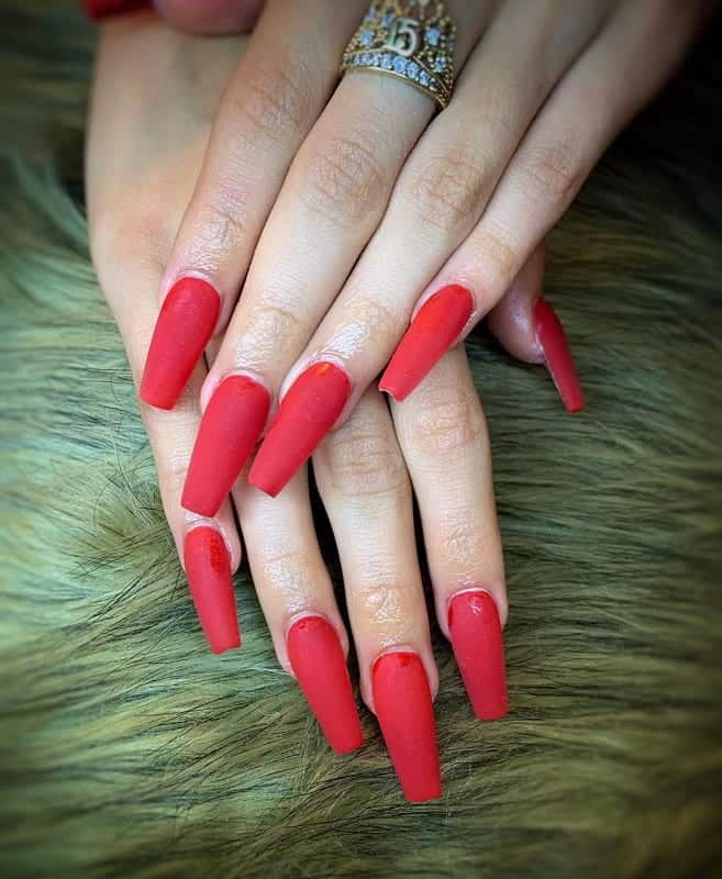 matte red coffin nails