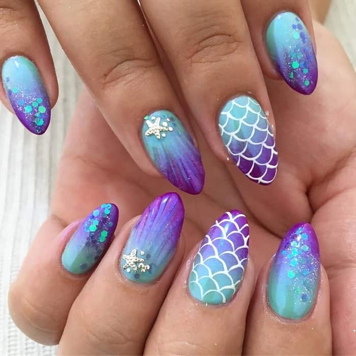 mermaid ombre nails with glitter 