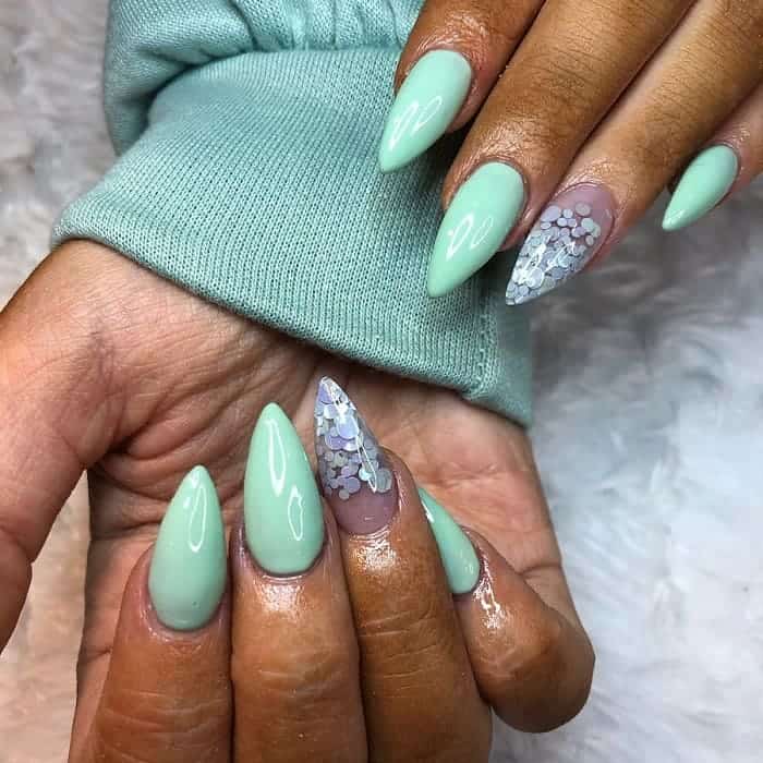 mint green stiletto nails 