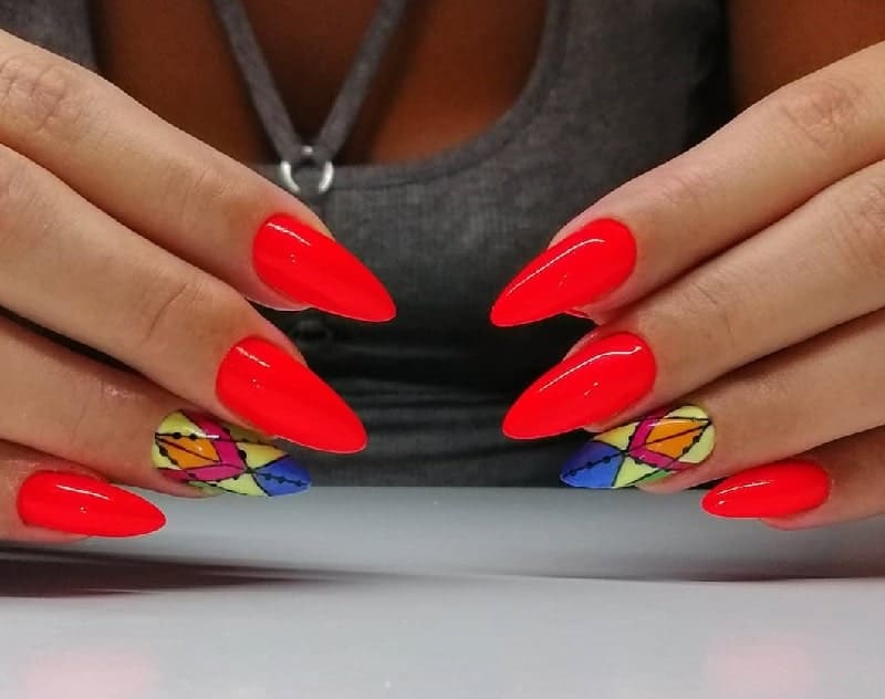 neon red nail design