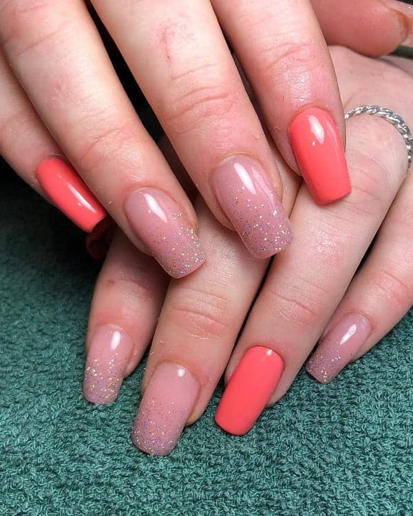 Nude And Coral Nails