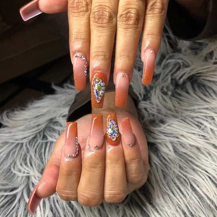 glitter ombre nails with diamonds
