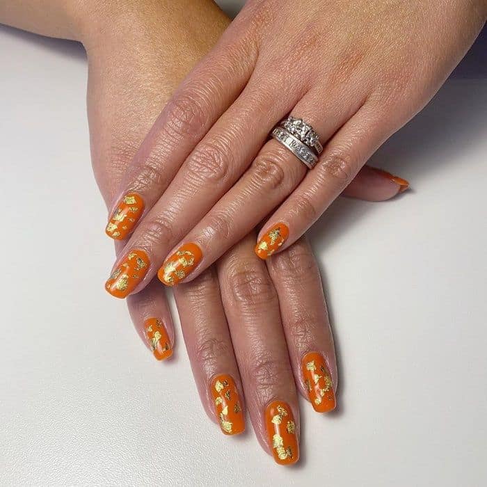 Orange And Gold Nails