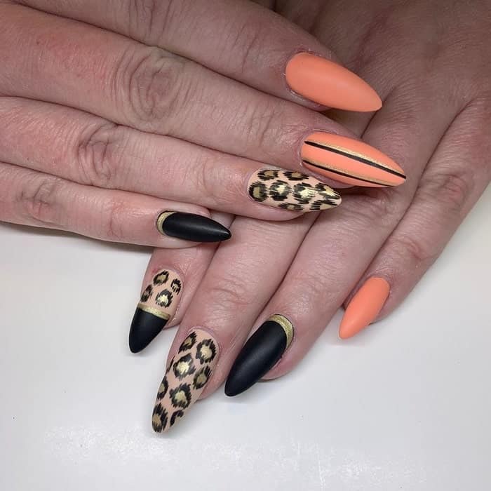 Peach And Black Nail Design