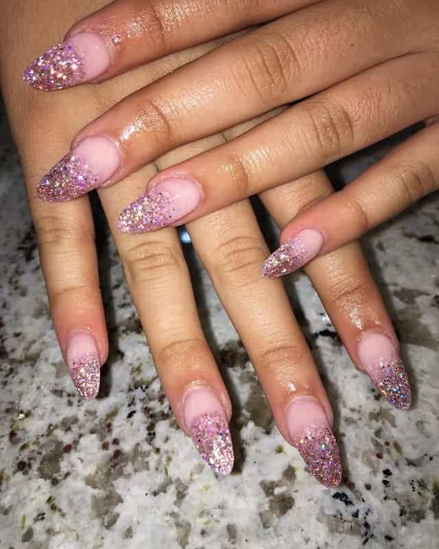 pink ombre nails with glitter