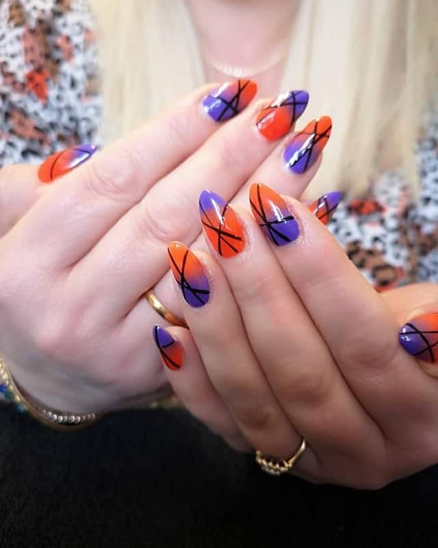 purple and orange nail design