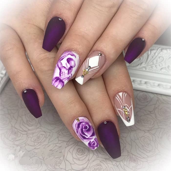 coffin light purple nail designs