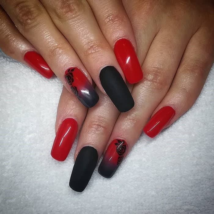 red and black acrylic nail design