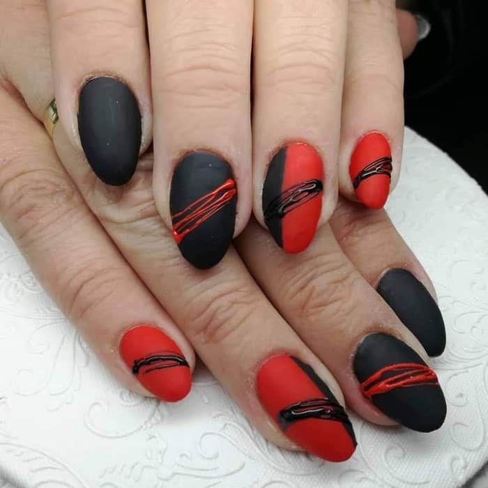 red and black matte nail art