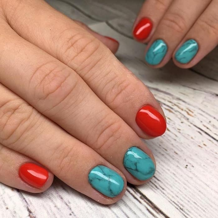 red and turquoise nails