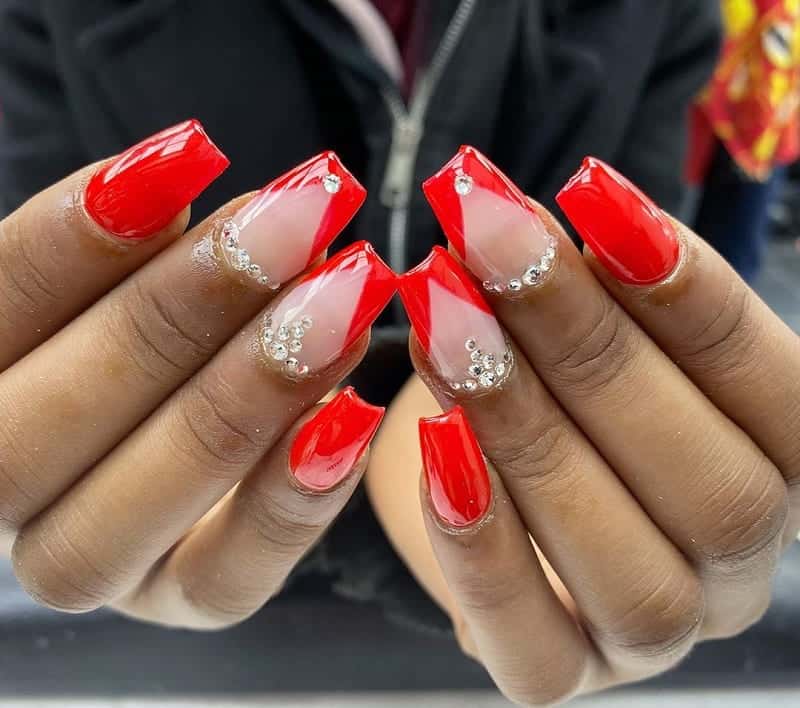 red nails with diamond