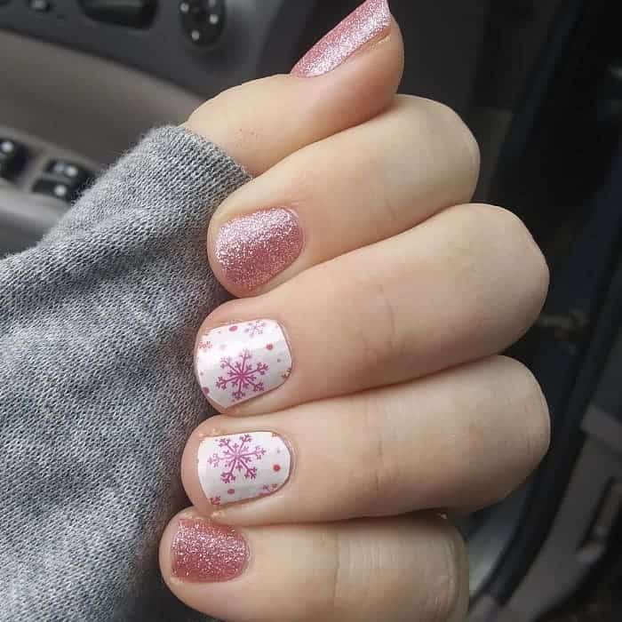 snowflake nail design with stickers