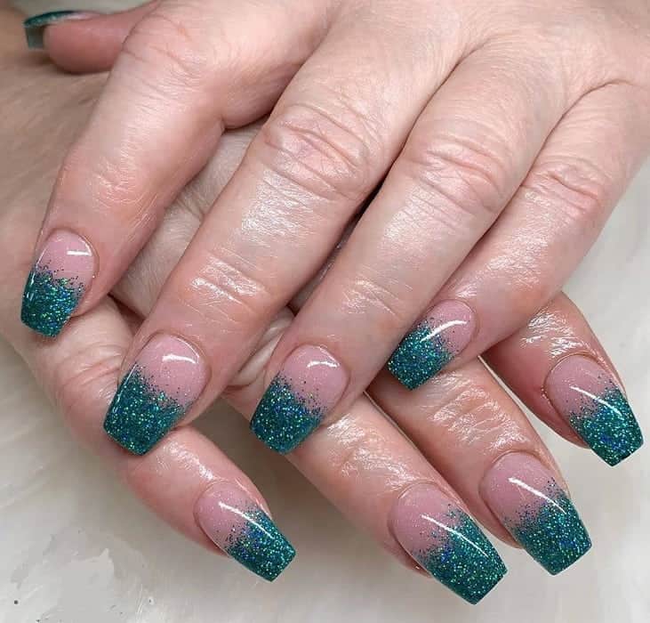 teal glitter nails