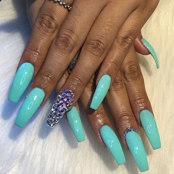 Tiffany Blue Coffin Shaped Nails