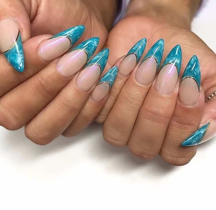 turquoise stiletto nail design