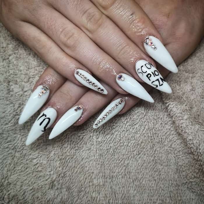 white stiletto nail art