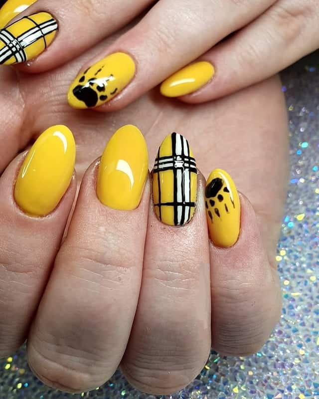 yellow plaid nails