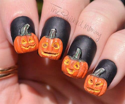 3d pumpkin nail art idea