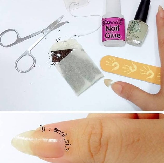 using tea bag to repair damaged nails