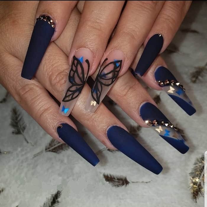 navy blue nails for prom