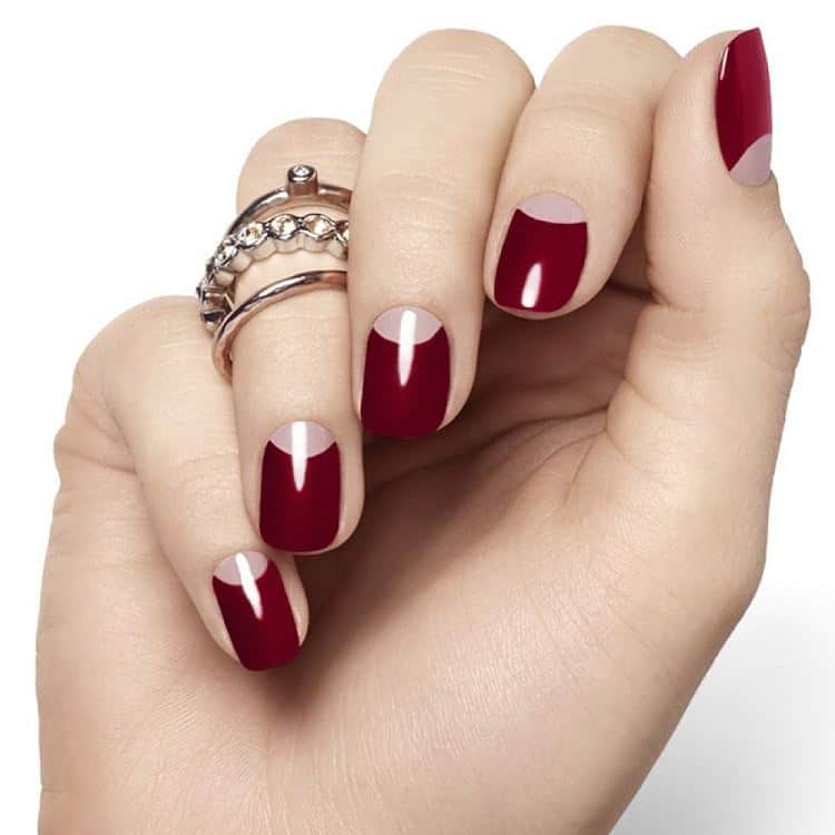 reverse french red manicure
