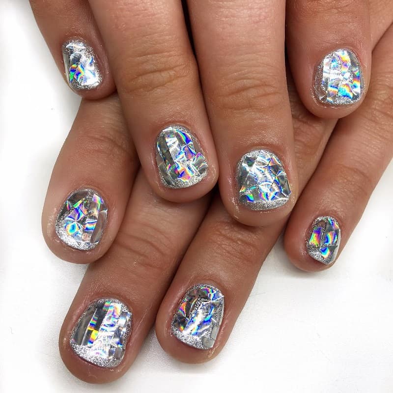 holographic shattered glass nail art