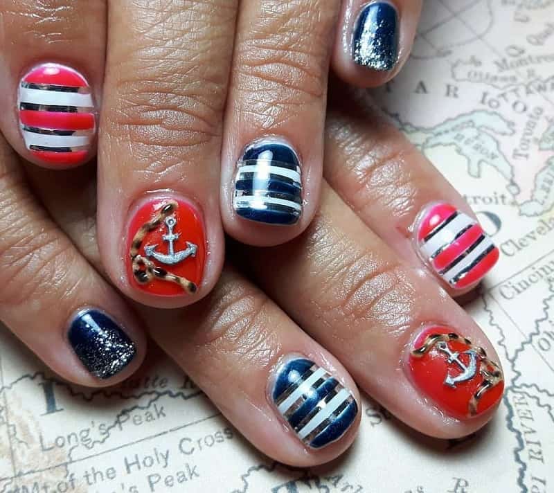 nautical 3d nail design