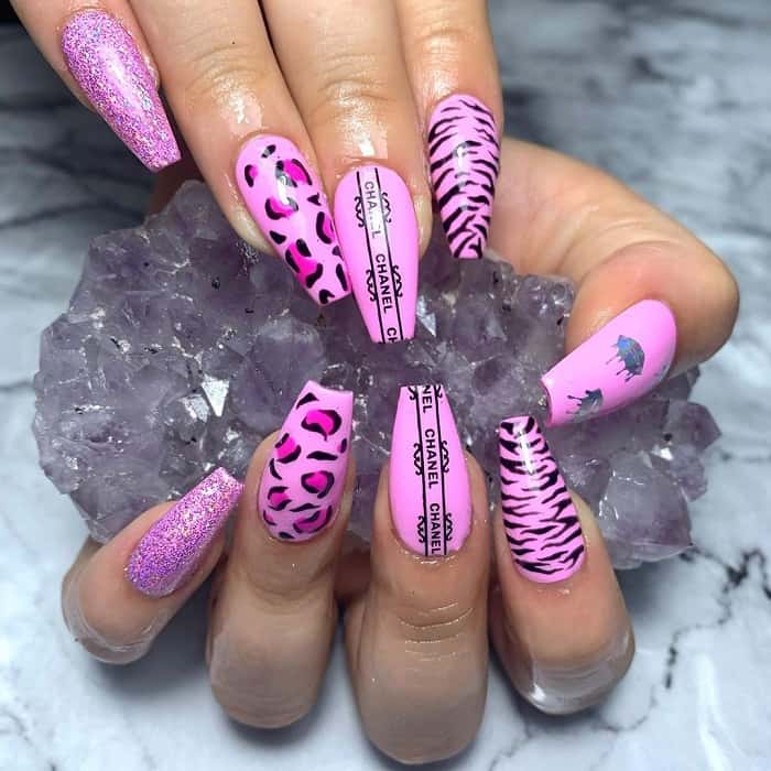 black and pink zebra nail designs