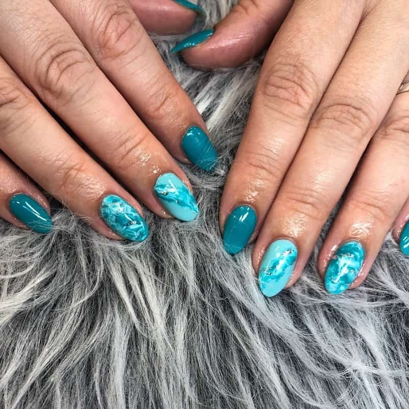 teal marble nails