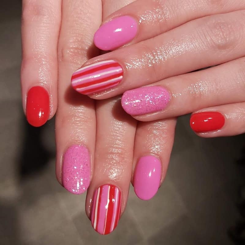 pink and red christmas nail