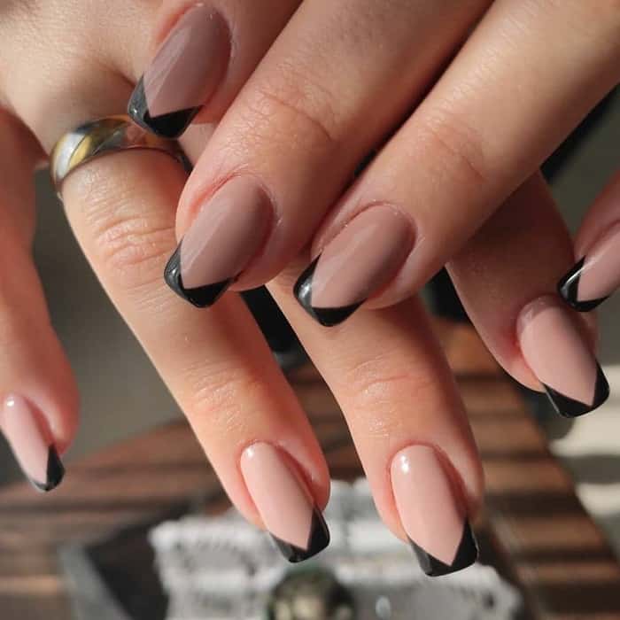 nude pink and black nails design