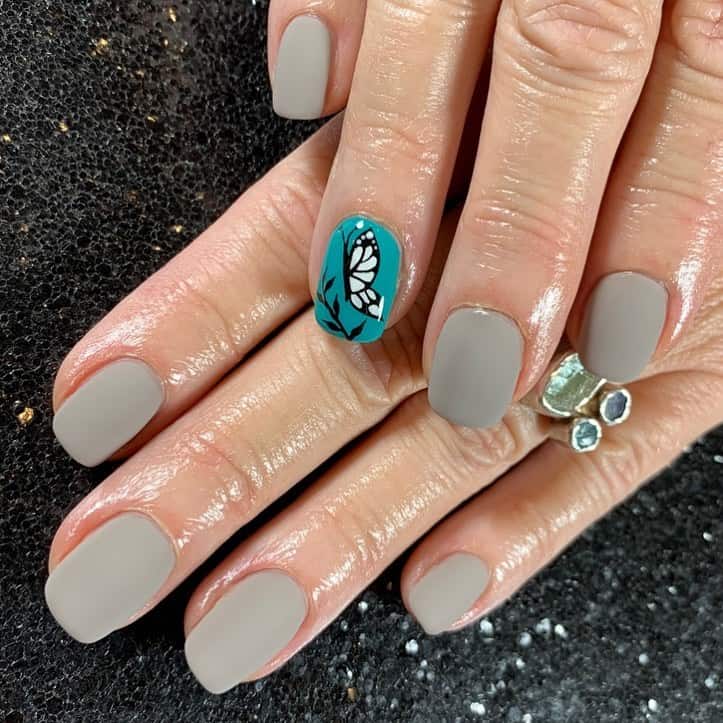 gray and teal nail designs