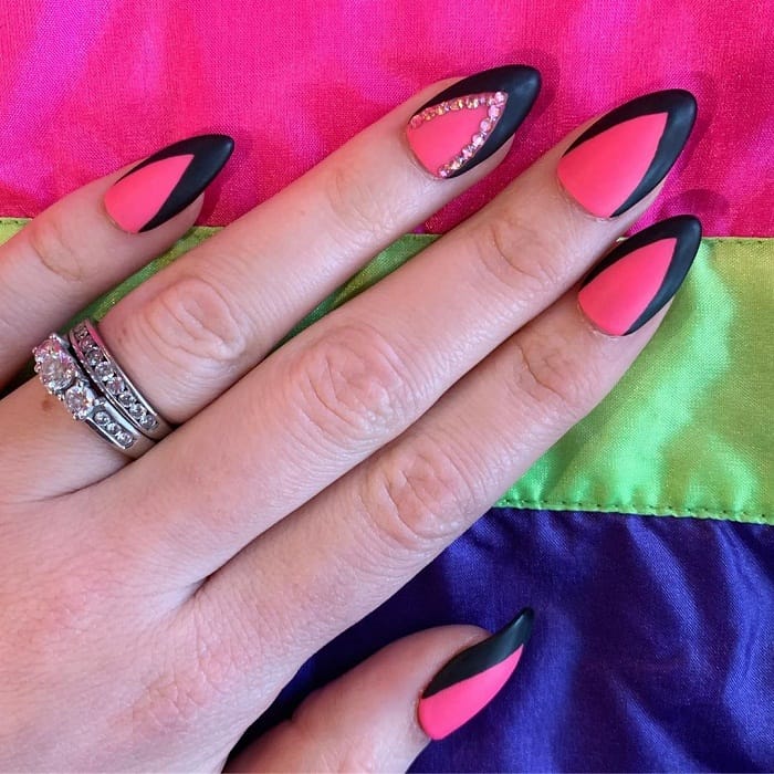 bright pink and black nails