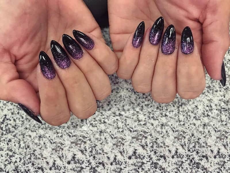 black and purple glitter nails