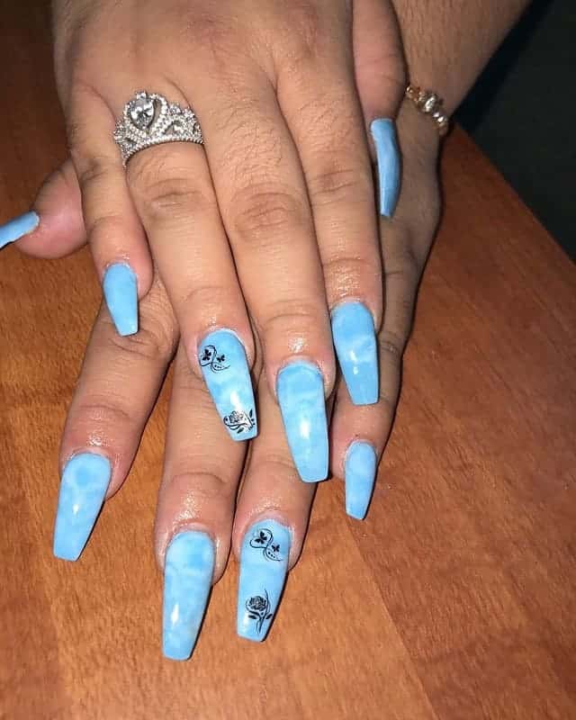 Blue Acrylic Coffin Shaped Nails