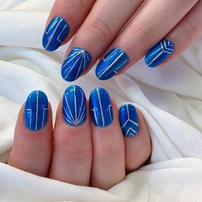 blue and silver acrylic nails 