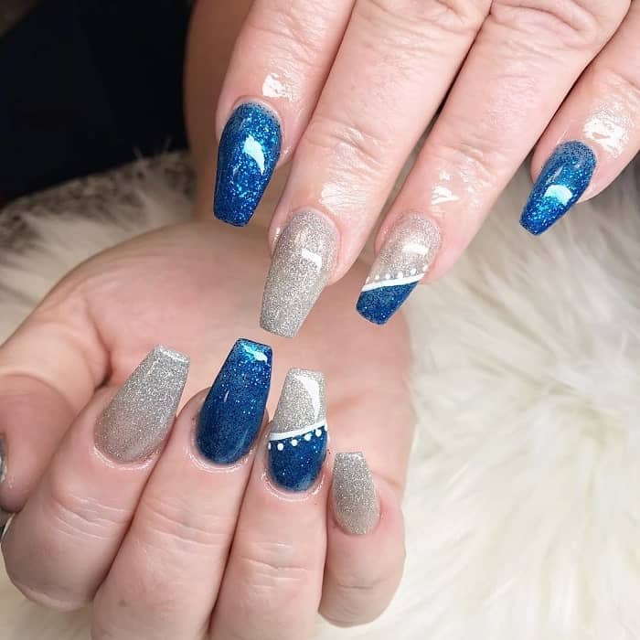 blue and silver coffin nail art