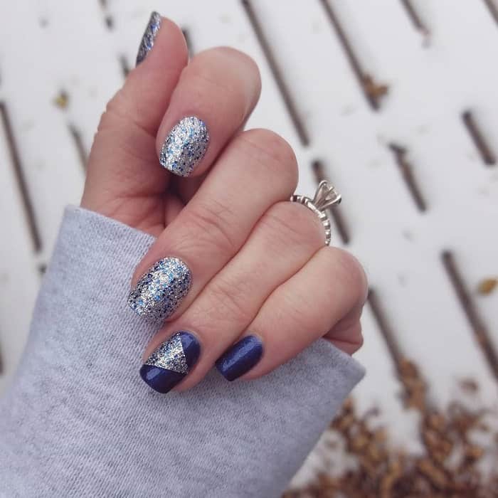 blue and silver prom nails