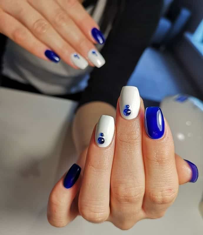 White And Blue Acrylic Nails
