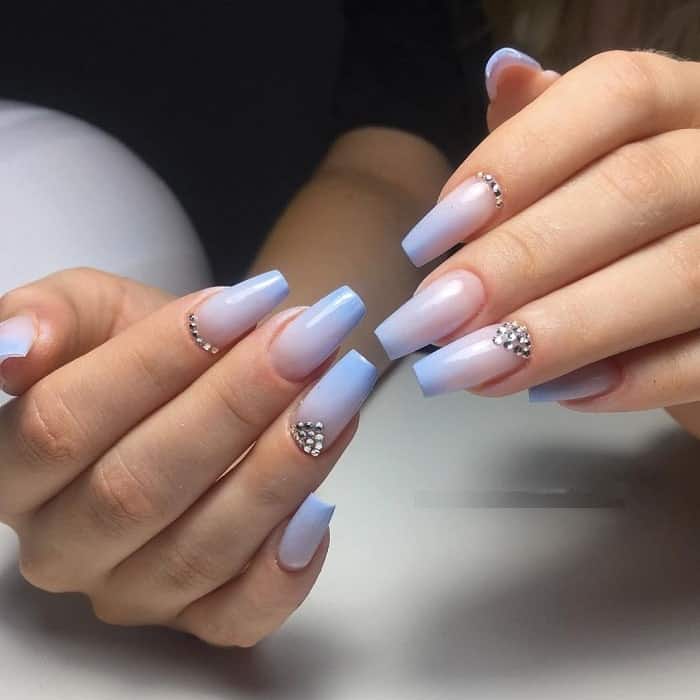 Blue Ombre Nails with Diamonds