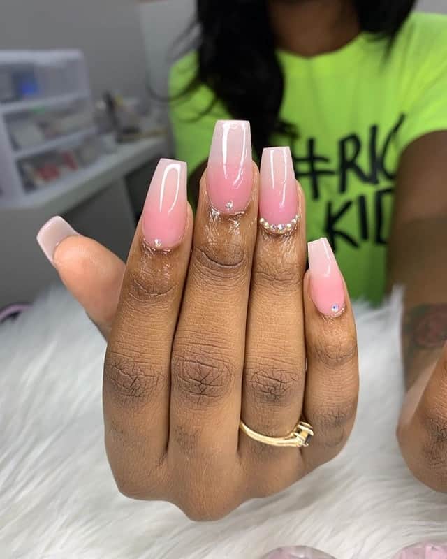 Clear Pink Nails with Diamonds