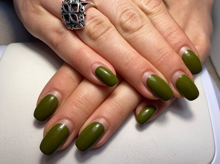 Dark Olive Green Nails
