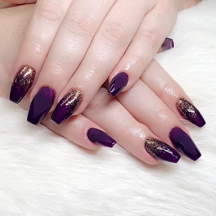 Coffin Shaped Dark Purple Nails