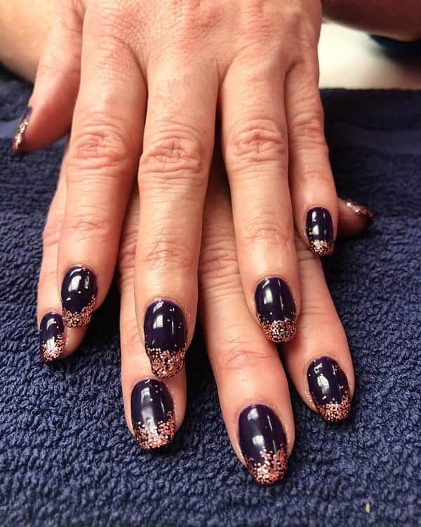Dark Purple Nails with Glitter