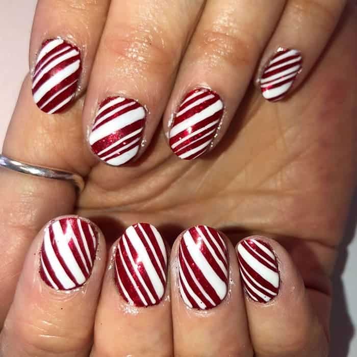 dark red and white nails