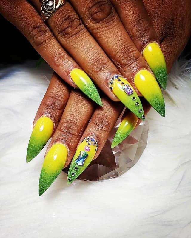 Green and Yellow Ombre Nails  